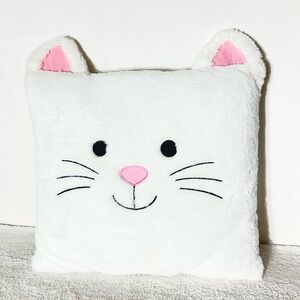 White & Pink Soft Plush Square Cat Pillow Kitty Kitten Meow